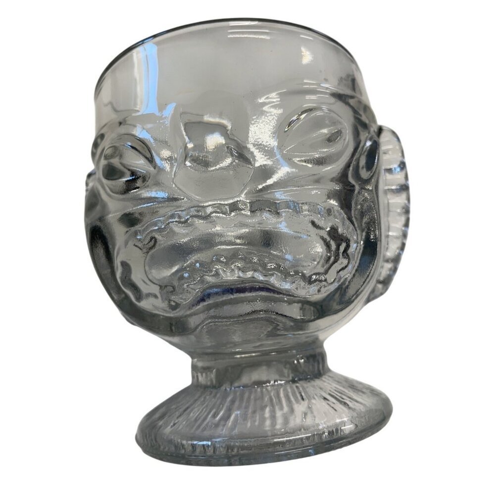 Walt Disney World Polynesian Resort TIKI Head Clear Glass Cup Tumbler Bar Mug